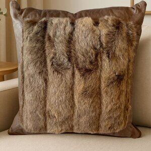 Luxury Faux Fur & Leather Pillow Cover 20x20 | Cabin Chic Lodge Decor